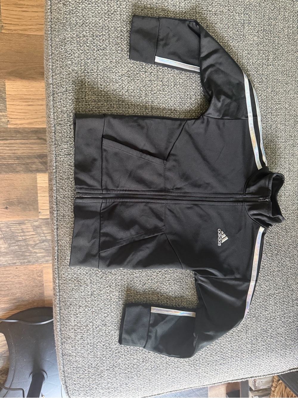 adidas Kids Black Jacket with Silver Trim